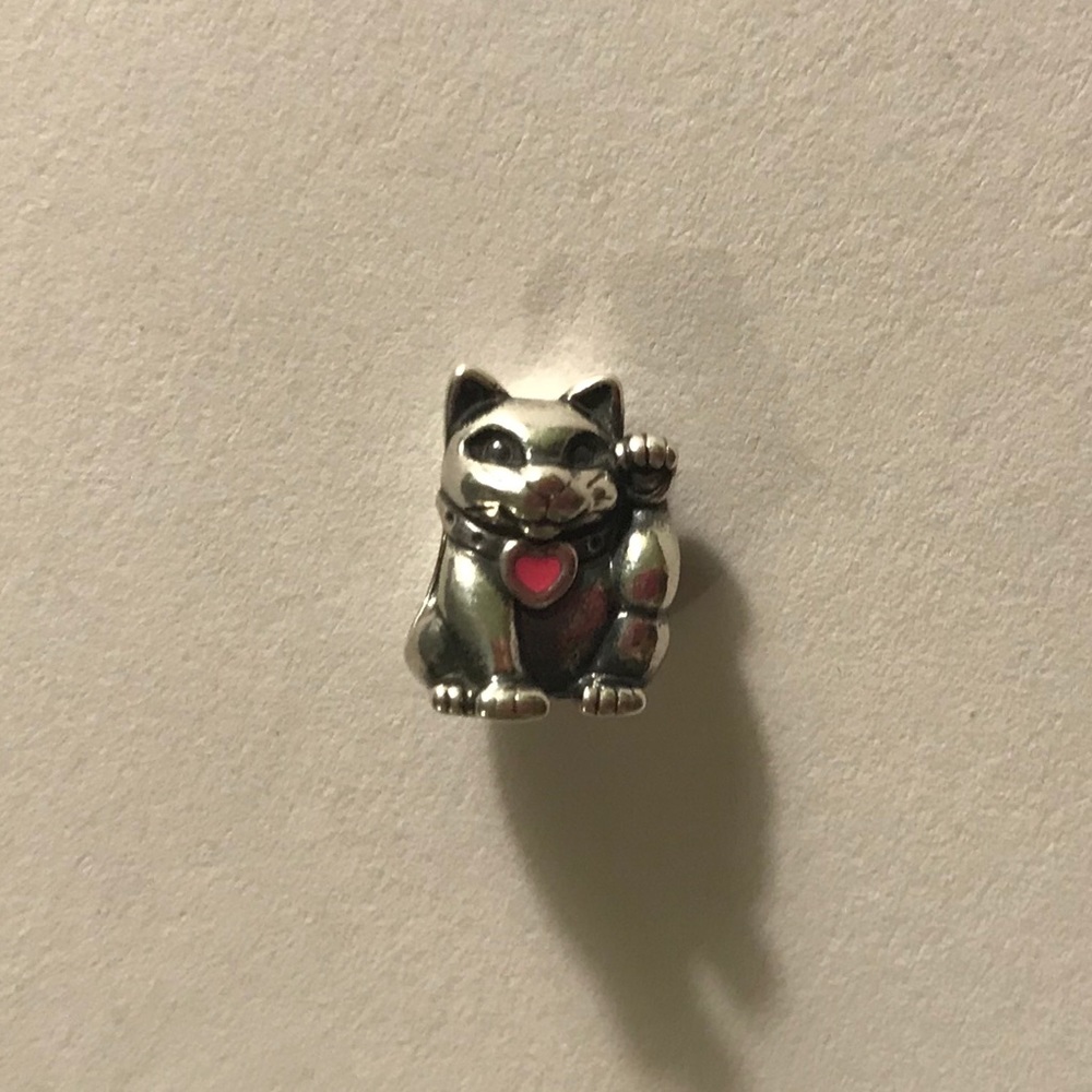 Pandora LUCKY WAVING CAT Charm Red Enamel Heart